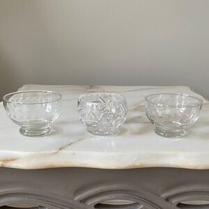 Crystal Sunburst Small Sugar Bowl and 2 Matching Laurel Etched Bowls